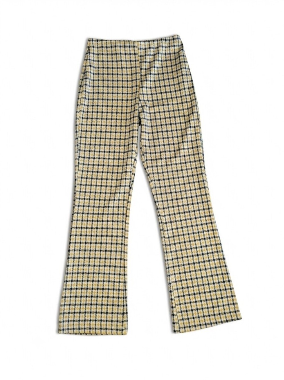 Urban Outfitters Yellow Houndstooth Plaid Flare Pants Womens Size S Retro Knit